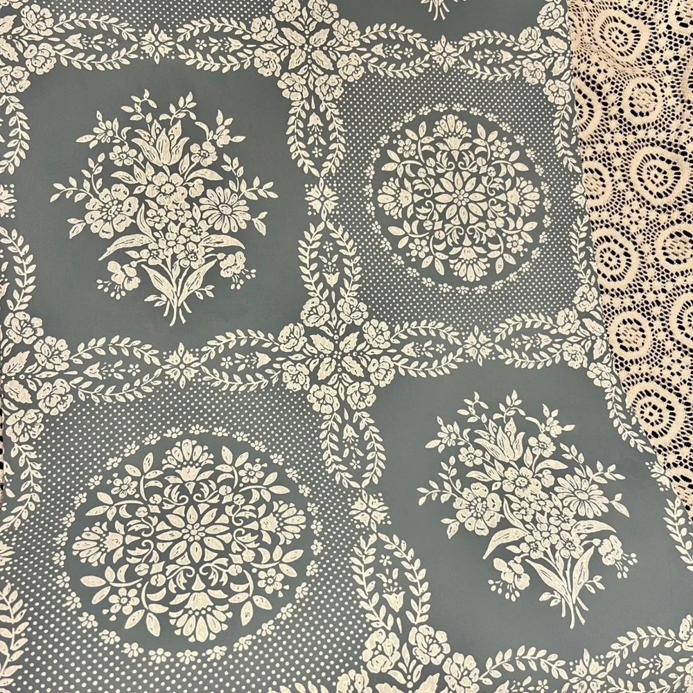 Vintage Vinyl Blue White Damask Wallpaper | 1 Full Roll | Cottagecore